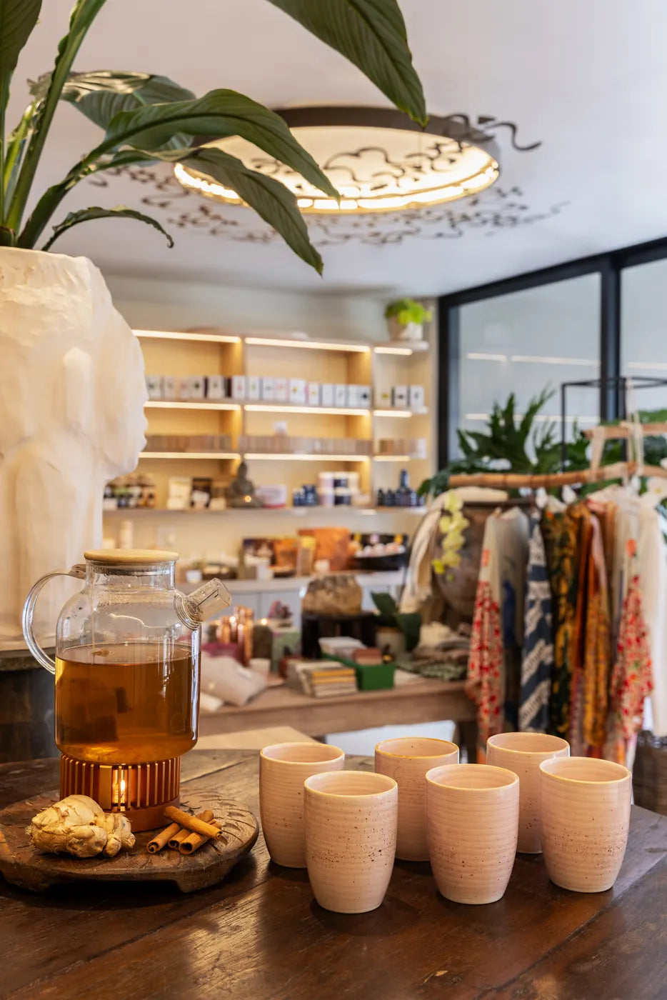Wellness products and apothecary display at The Well